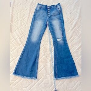 KanCan Distressed Flare Jeans in Light Blue